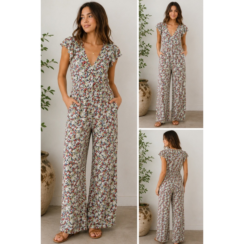 Free‎ People Ruffle Your Feathers Printed One-Piece Jumpsuit Floral Small